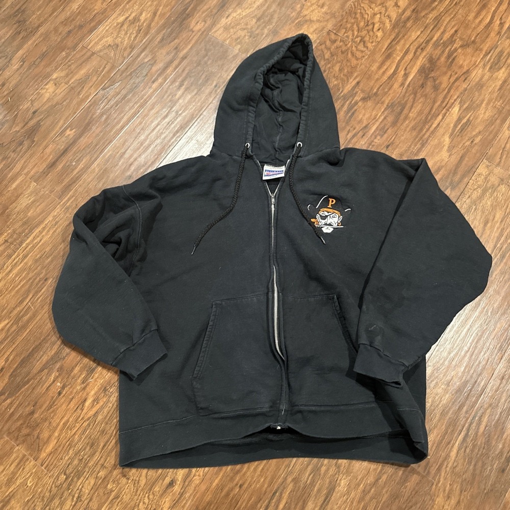 Vntg Hanes  Black PITTSBURGH PIRATES HS Front Zip Nylon Jacket-SIZE 2XL